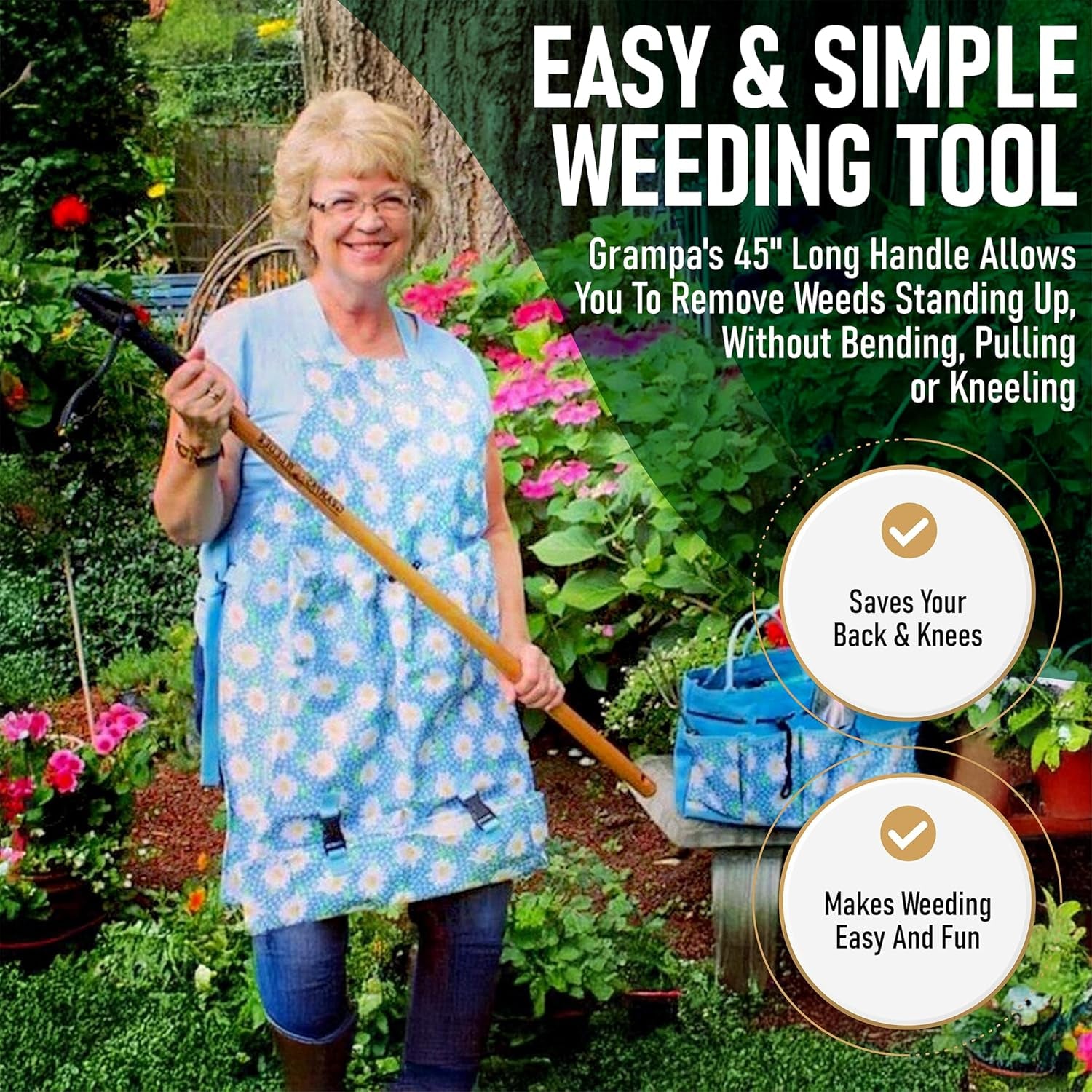- the Original Stand up Weed Puller Tool with Long Handle - Made with Real Bamboo & 4-Claw Steel Head Design - Easily Remove Weeds without Bending, Pulling, or Kneeling.