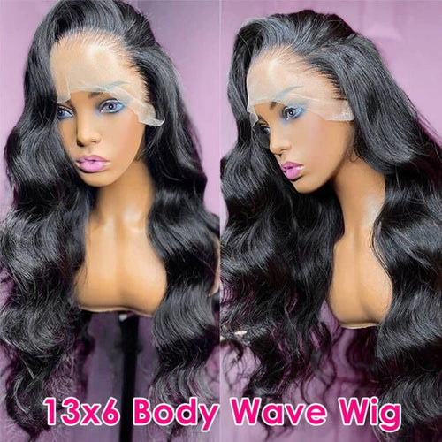 13X6 HD Transparent Lace Front Wigs Human Hair Pre Plucked 180 Density Brazilian Body Wave Frontal Wigs Human Hair with Baby Hair Natural Hairline Natural Black Color 28Inch