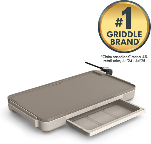 12" X 22" Electric Griddle with Warming Tray, Evergood™ Ceramic Nonstick Coating & Removable Temperature Probe, Dishwasher-Safe Drip Tray & Cool Touch Handles, 1500 Watt, Oatmilk