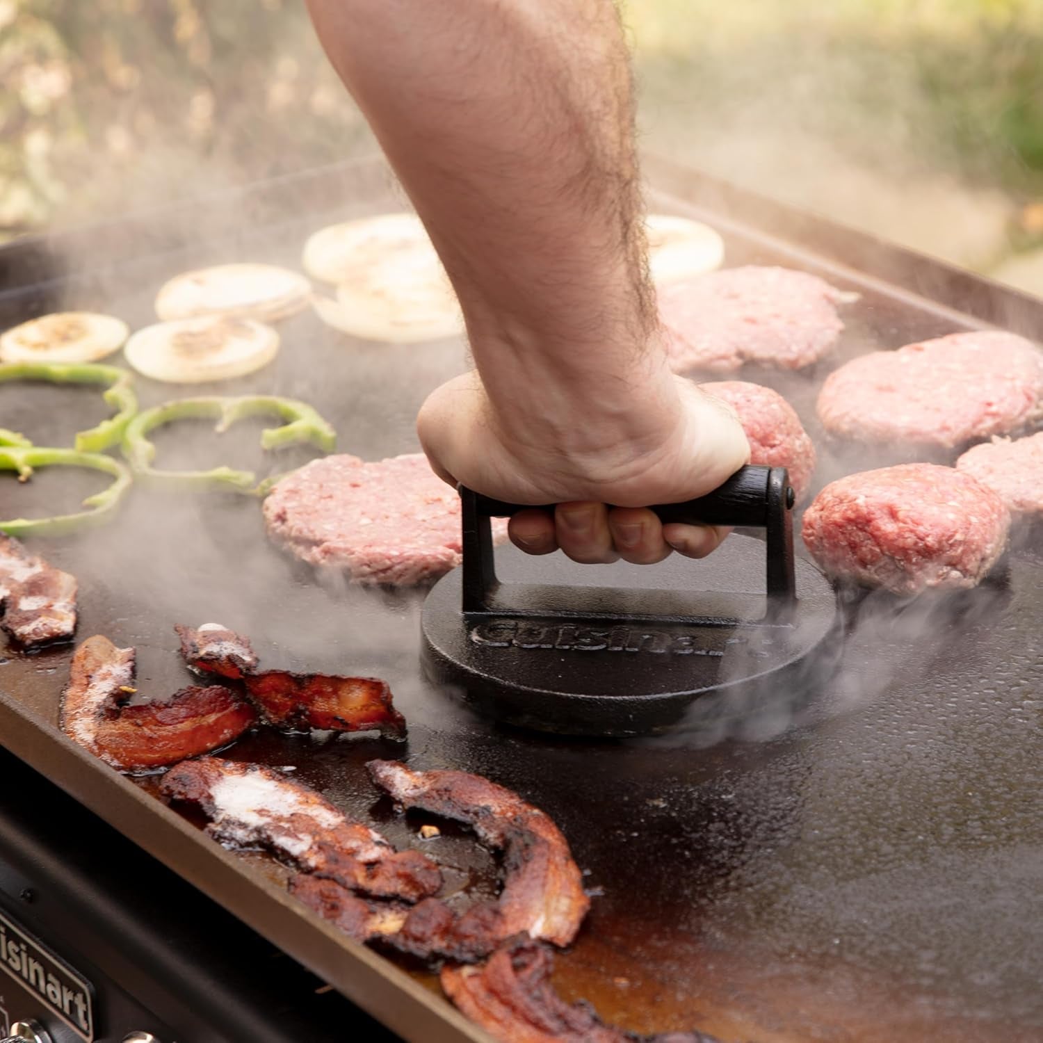 6.5" Cast Iron Smashed Burger Press, round Flat Edge Grill Press for Crispy Smash Burgers, Burger Tool for Grill and Griddle Accessories, for Bbqs and Tailgates