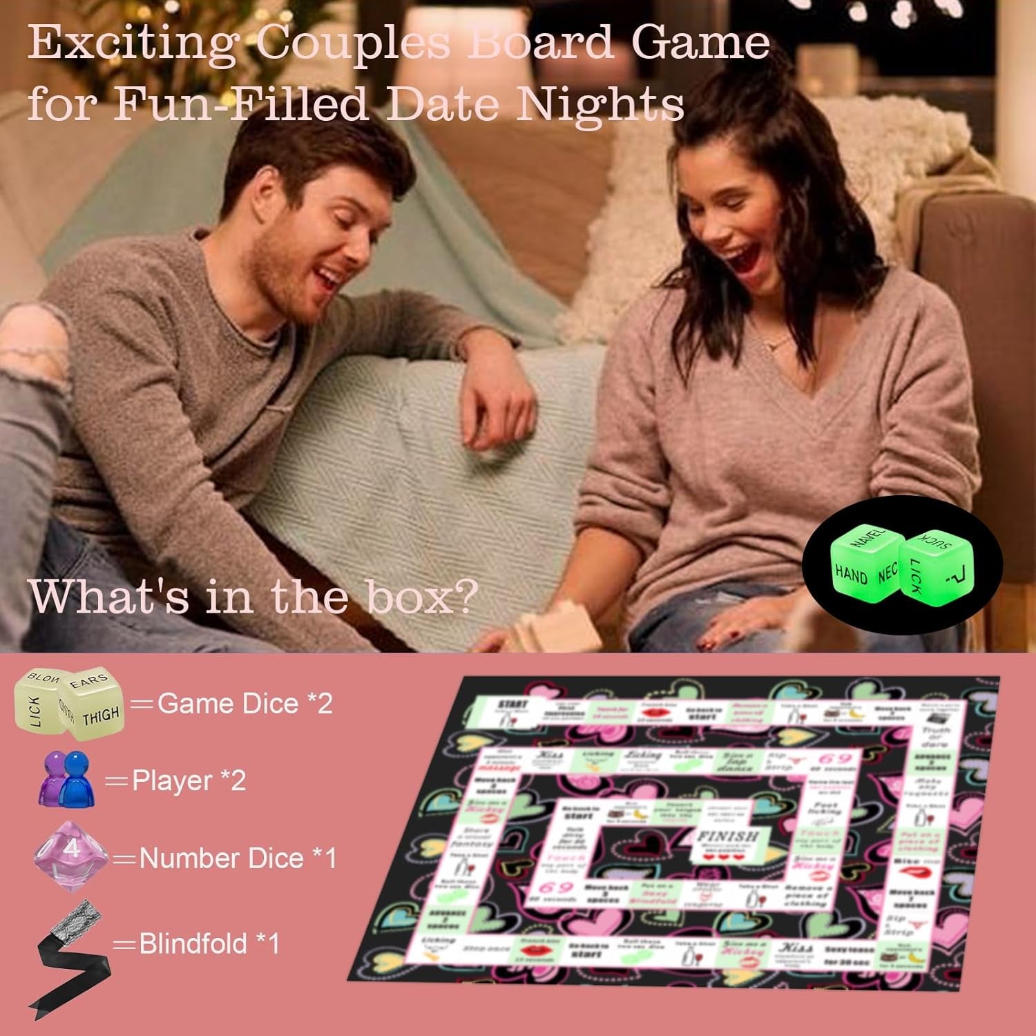 Couple Board Game for Date Night - Romantic Couple Games for Date Night Sex Games for Couples Sex Dice Game Sexy Board Games for Couples Sex Board Game for 2 Players