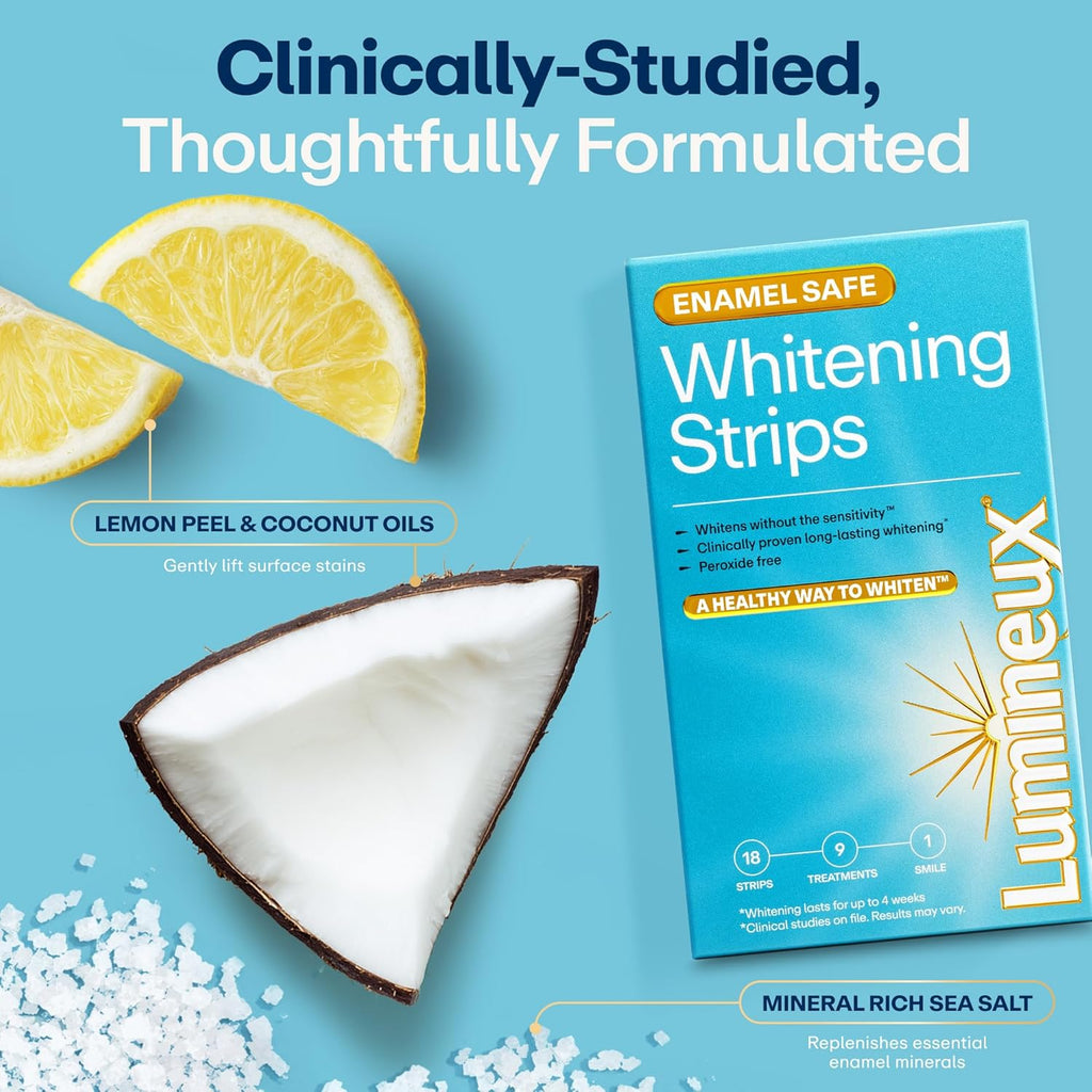 Teeth Whitening Strips Kit - 9 Treatments (1 Month) - Peroxide Free - Enamel Safe for Whiter Teeth - Whitening without the Sensitivity - Dentist Formulated - Sensitivity Free