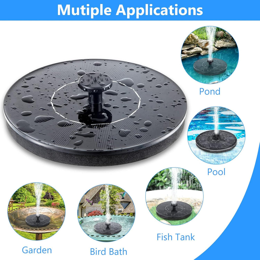 Solar Bird Bath Fountains, Upgrade 1.4W Solar Fountain Pump with 6 Nozzles, Free Standing Floating Solar Powered Water Fountain Pump for Bird Bath, Garden, Pond, Pool, Outdoor