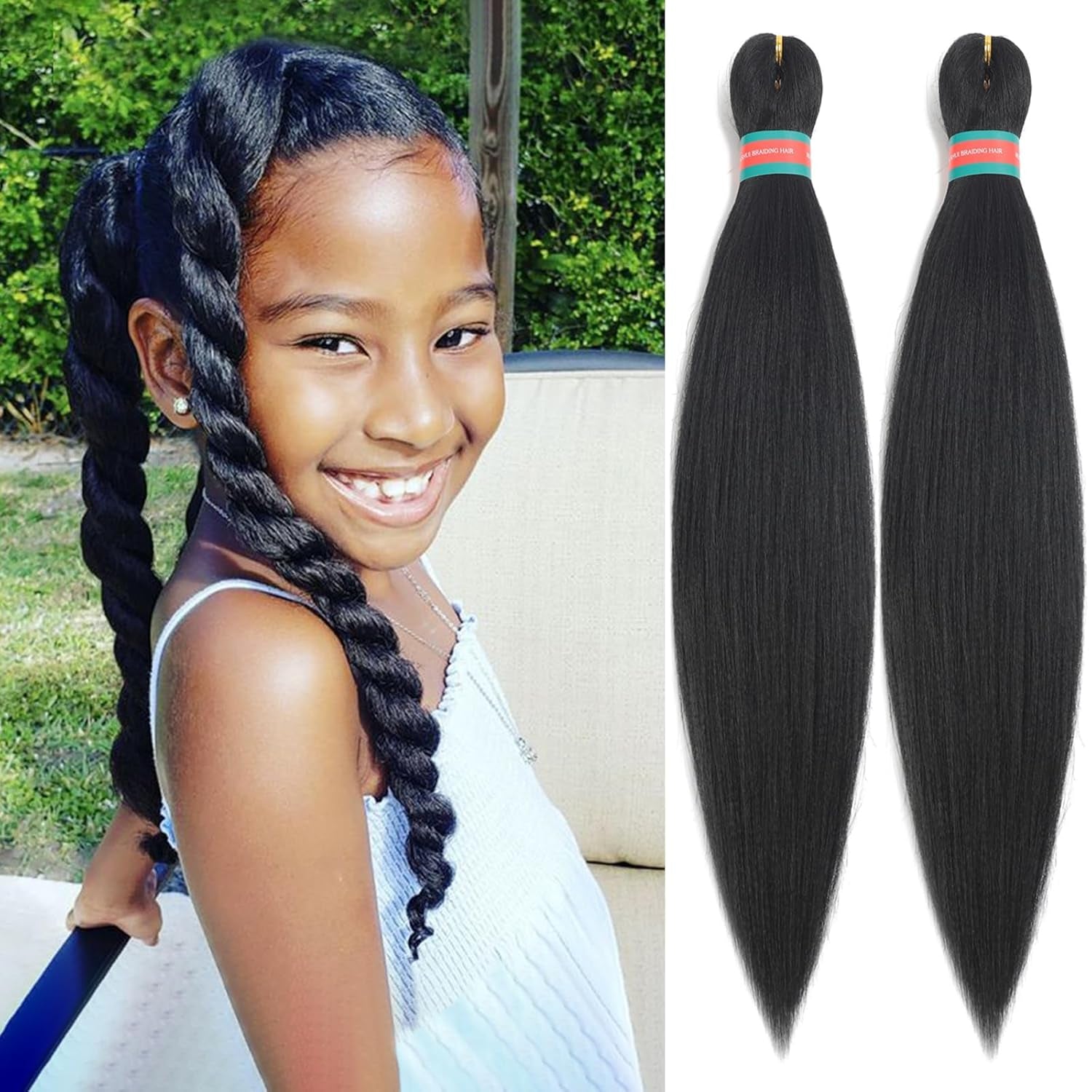 Black Pre Stretched Braiding Hair 2 Packs Pre Feathered Braid Hair Extensions 18 Inches Hair Braids