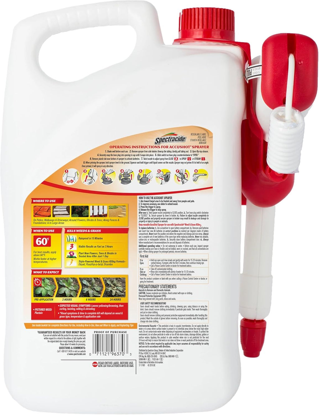 Weed & Grass Killer, 1.33 Gallons, with Accushot Continuous Power Sprayer Kills Broadleaf Weeds and Grasses down to the Root, Rainproof in 15 Minutes with Visible Results in 3 Hours