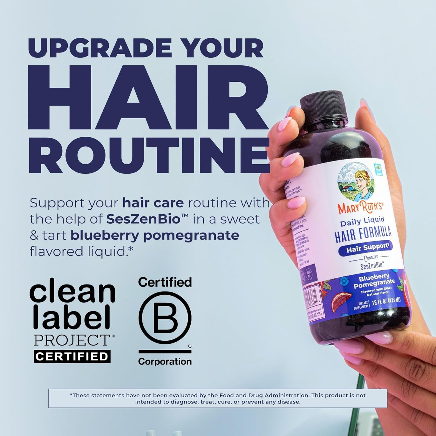 Daily Liquid Hair Formula | with 500 Mg Seszenbio™ + 2,500 Mcg Biotin | Vitamin C | Thicker, Stronger Hair for Women | Hair, Skin, & Nail Health | Collagen Production | 16 Fl Oz