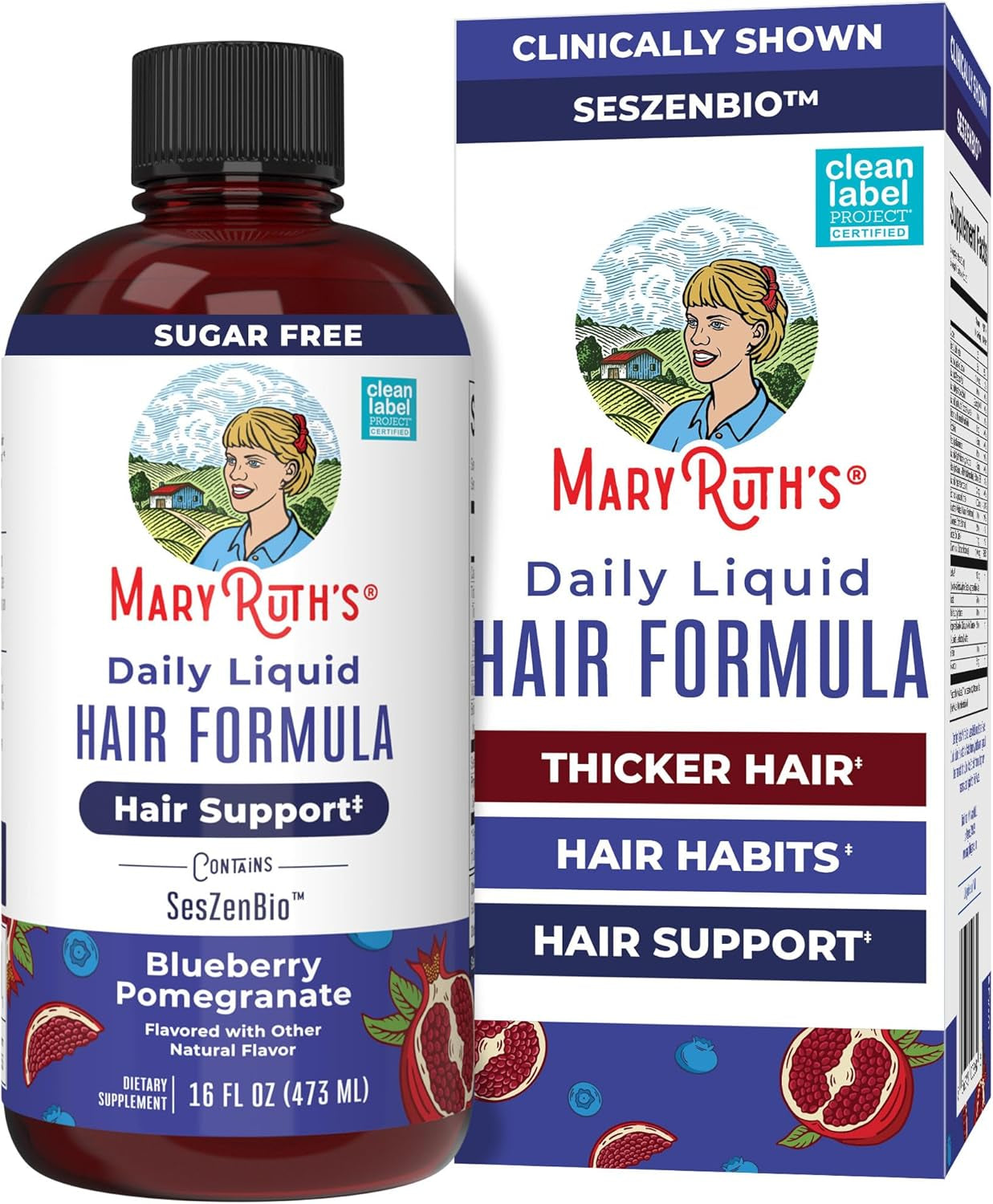 Daily Liquid Hair Formula | with 500 Mg Seszenbio™ + 2,500 Mcg Biotin | Vitamin C | Thicker, Stronger Hair for Women | Hair, Skin, & Nail Health | Collagen Production | 16 Fl Oz