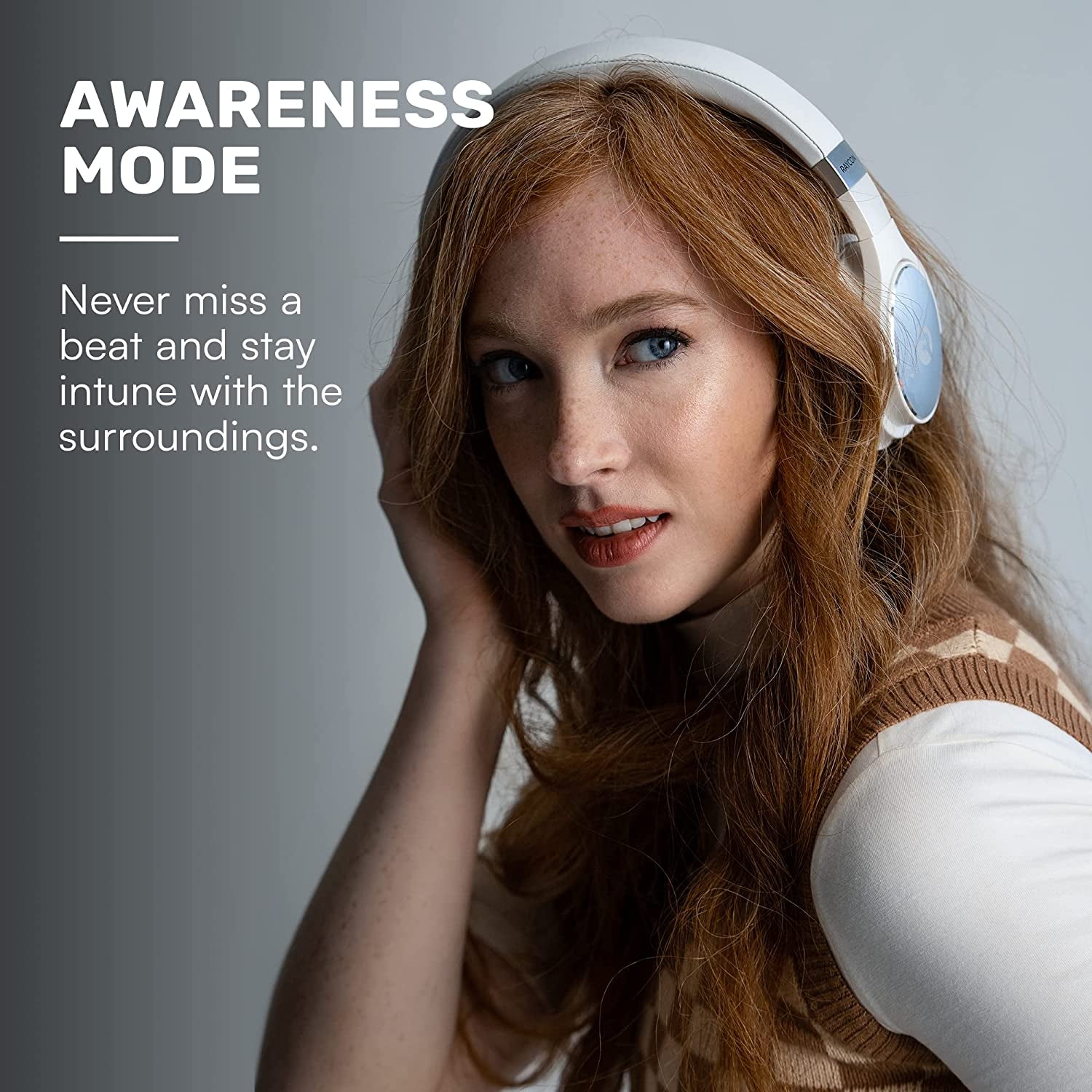 Everyday Bluetooth Headphones - over the Ear, Active Noise Cancelling Wireless Headphones + Awareness Mode, Bluetooth Headset with Mic, 40 Hours of Battery Life (Rose Gold)