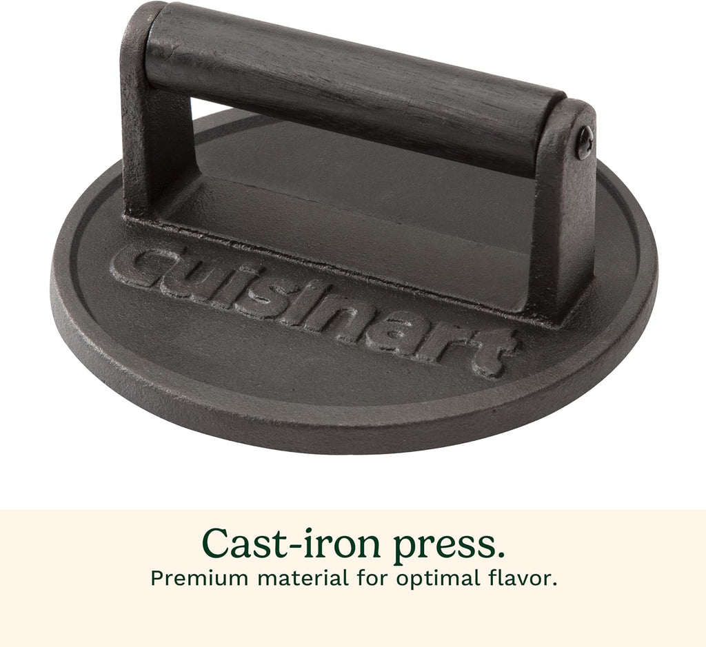 6.5" Cast Iron Smashed Burger Press, round Flat Edge Grill Press for Crispy Smash Burgers, Burger Tool for Grill and Griddle Accessories, for Bbqs and Tailgates