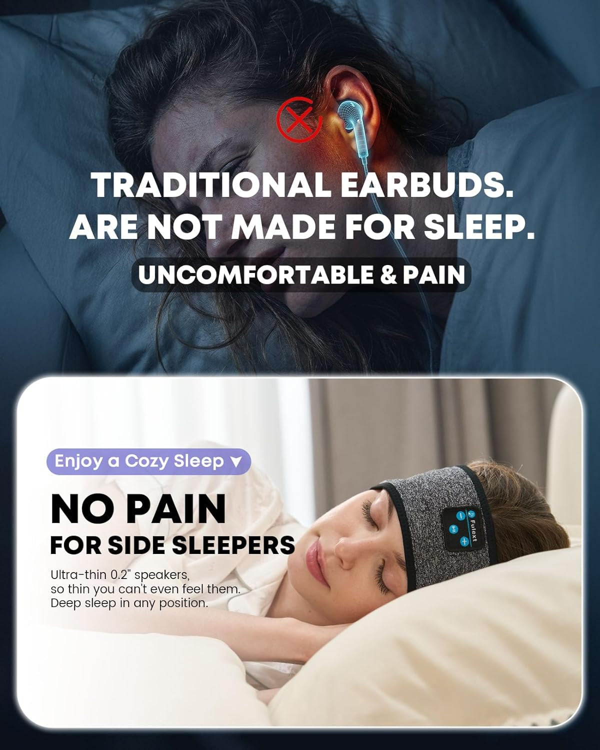 Sleep Headphones Bluetooth Headband,Sleeping Headphones Sports Headband, Long Time Play Sleeping Headsets with Built in Speakers Perfect for Workout,Running,Yoga
