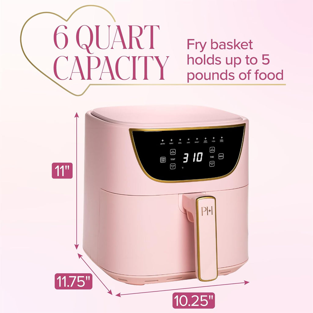 Air Fryer, Large 6-Quart Capacity, Nonstick Made without PFAS, Touchscreen Display, 8-In-1 (Air Fry, Roast, Broil, Bake, Reheat, Keep Warm, Pizza, Dehydrate), Dishwasher Safe, Pink