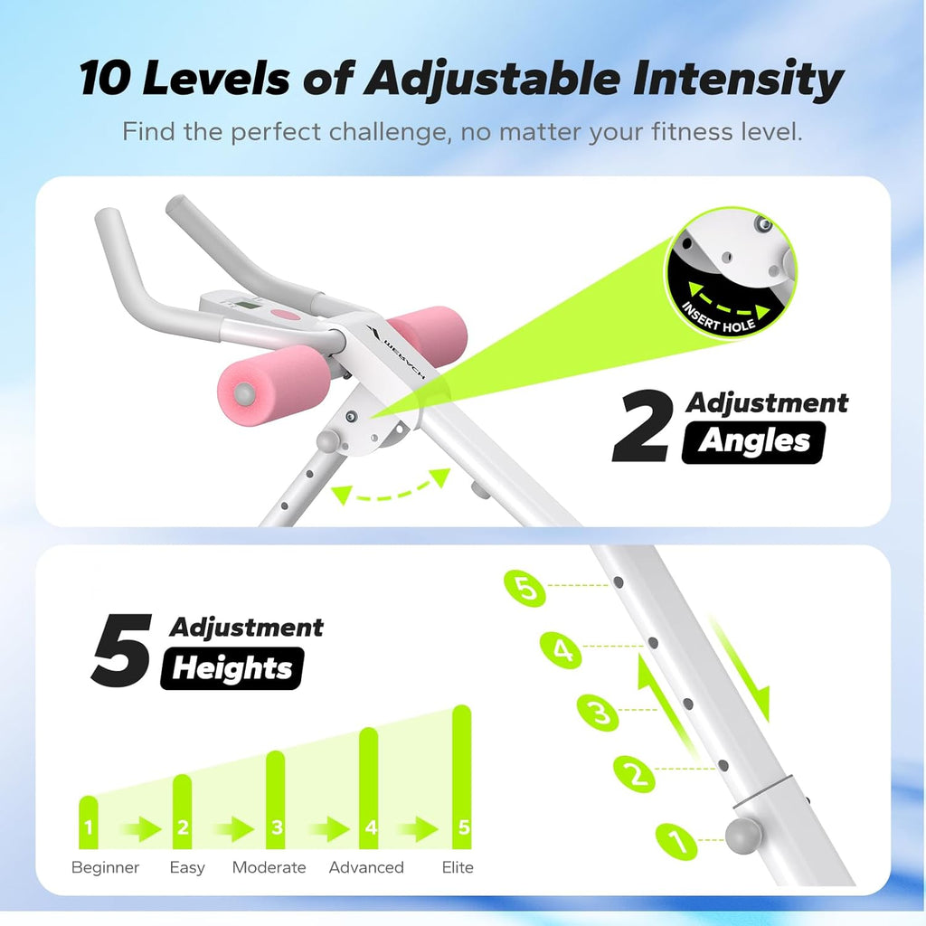 Ab Machine, Ab Workout Equipment, Adjustable Ab Trainer Machine for Abs Workout at Home Gym, Foldable, Knee Protection, Abdominal Trainer for Stomach Workout
