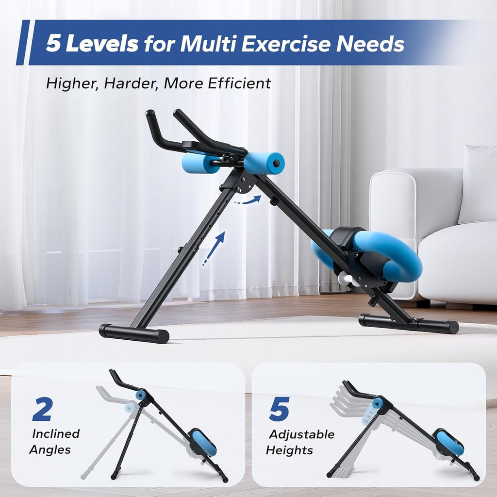 Ab Machine, Ab Workout Equipment, Adjustable Ab Trainer Machine for Abs Workout at Home Gym, Foldable, Knee Protection, Abdominal Trainer for Stomach Workout