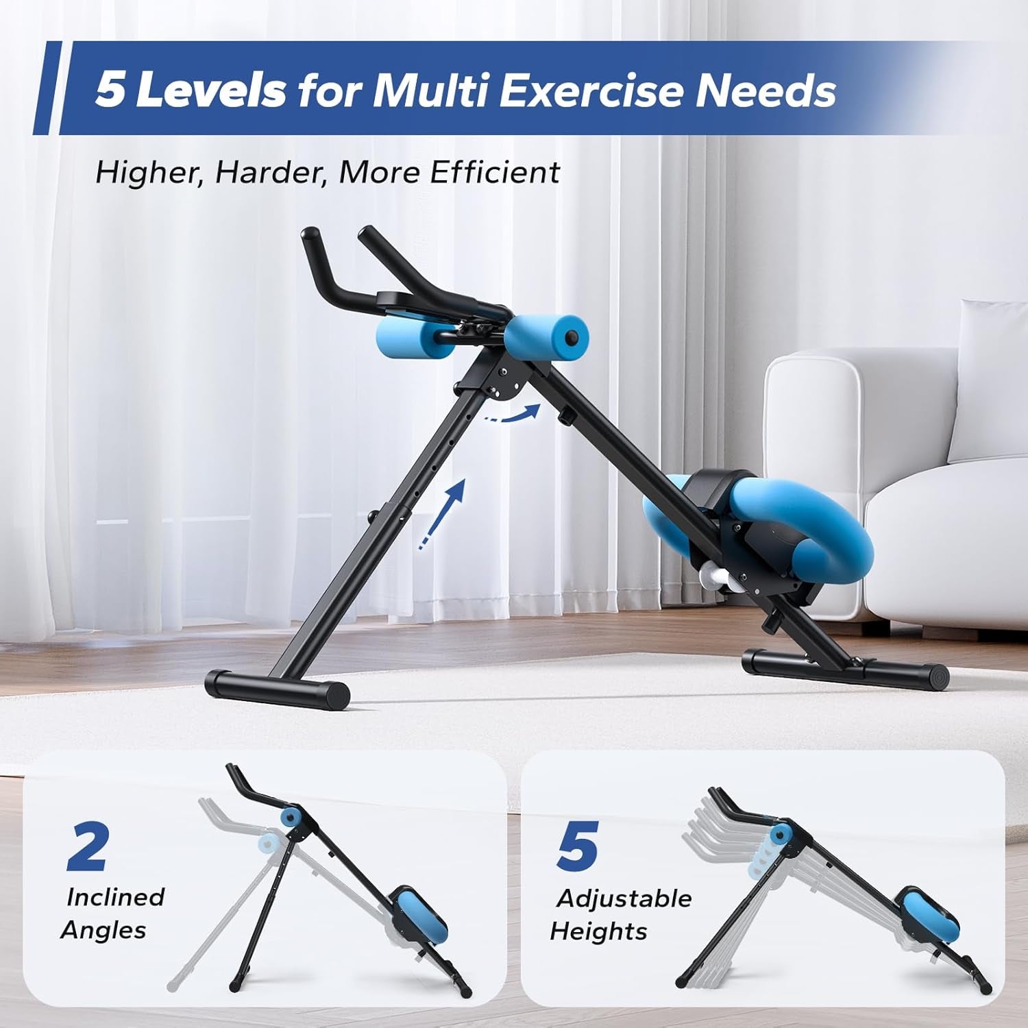 Ab Machine, Ab Workout Equipment, Adjustable Ab Trainer Machine for Abs Workout at Home Gym, Foldable, Knee Protection, Abdominal Trainer for Stomach Workout