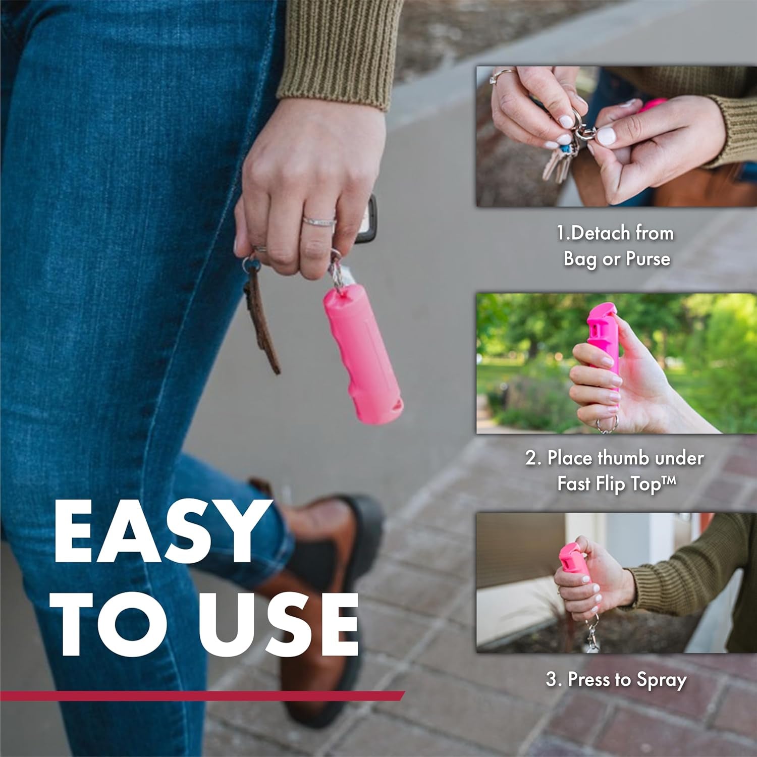 Pepper Spray & 2-In-1 Stun Gun with Flashlight, Self Defense Kit, Fast Flip Top Safety, Finger Grip for Better & Faster Aim, Painful 1.60 Μc Charge, 120 Lumen LED Light, Rechargeable, 0.54 Fl Oz