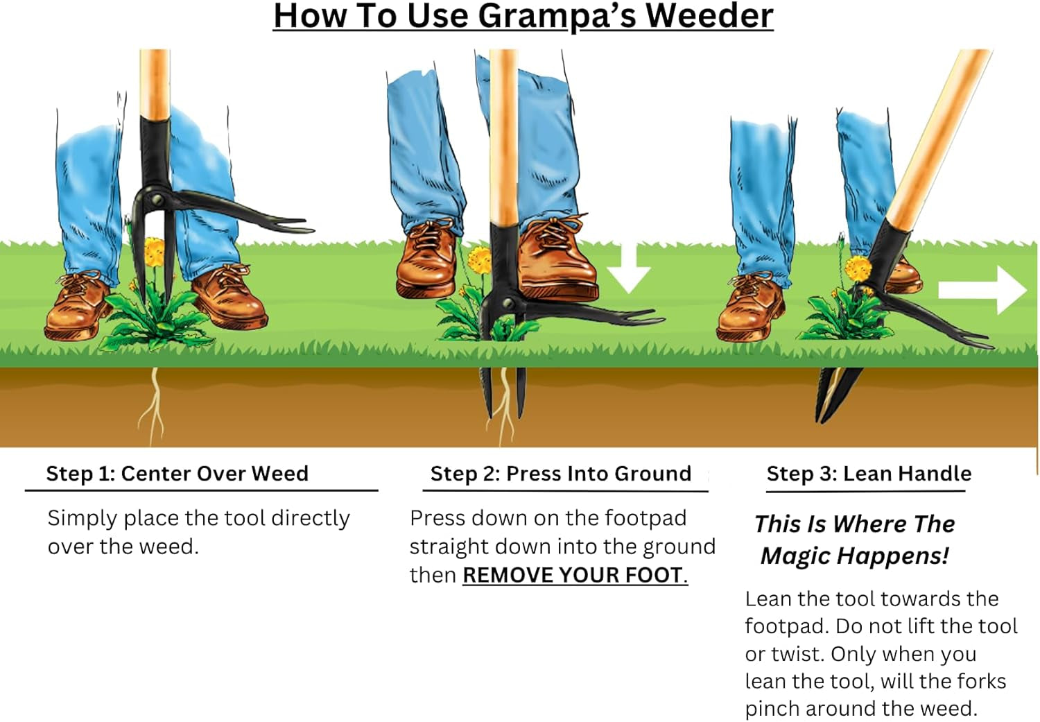 - the Original Stand up Weed Puller Tool with Long Handle - Made with Real Bamboo & 4-Claw Steel Head Design - Easily Remove Weeds without Bending, Pulling, or Kneeling.