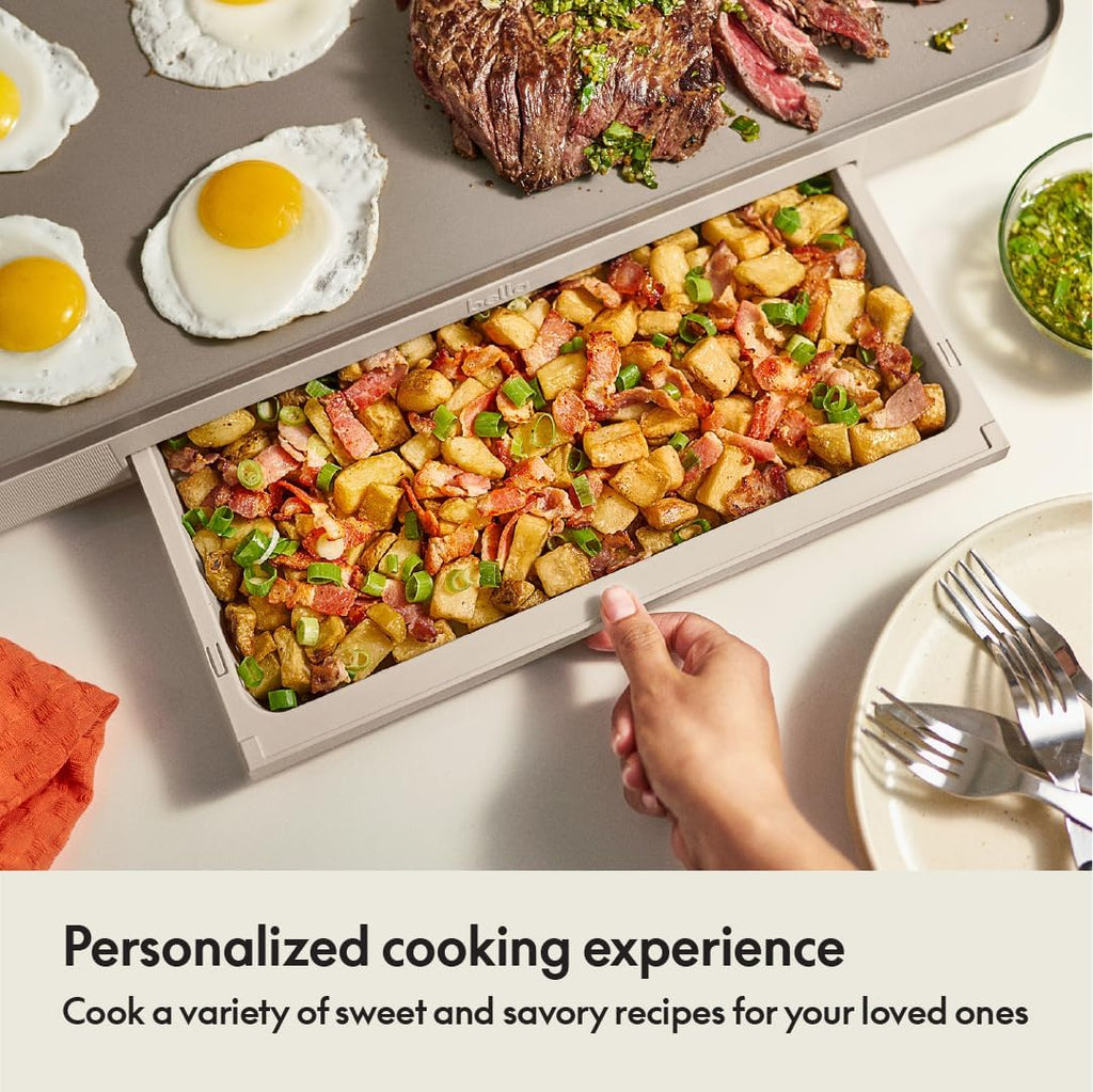 12" X 22" Electric Griddle with Warming Tray, Evergood™ Ceramic Nonstick Coating & Removable Temperature Probe, Dishwasher-Safe Drip Tray & Cool Touch Handles, 1500 Watt, Oatmilk