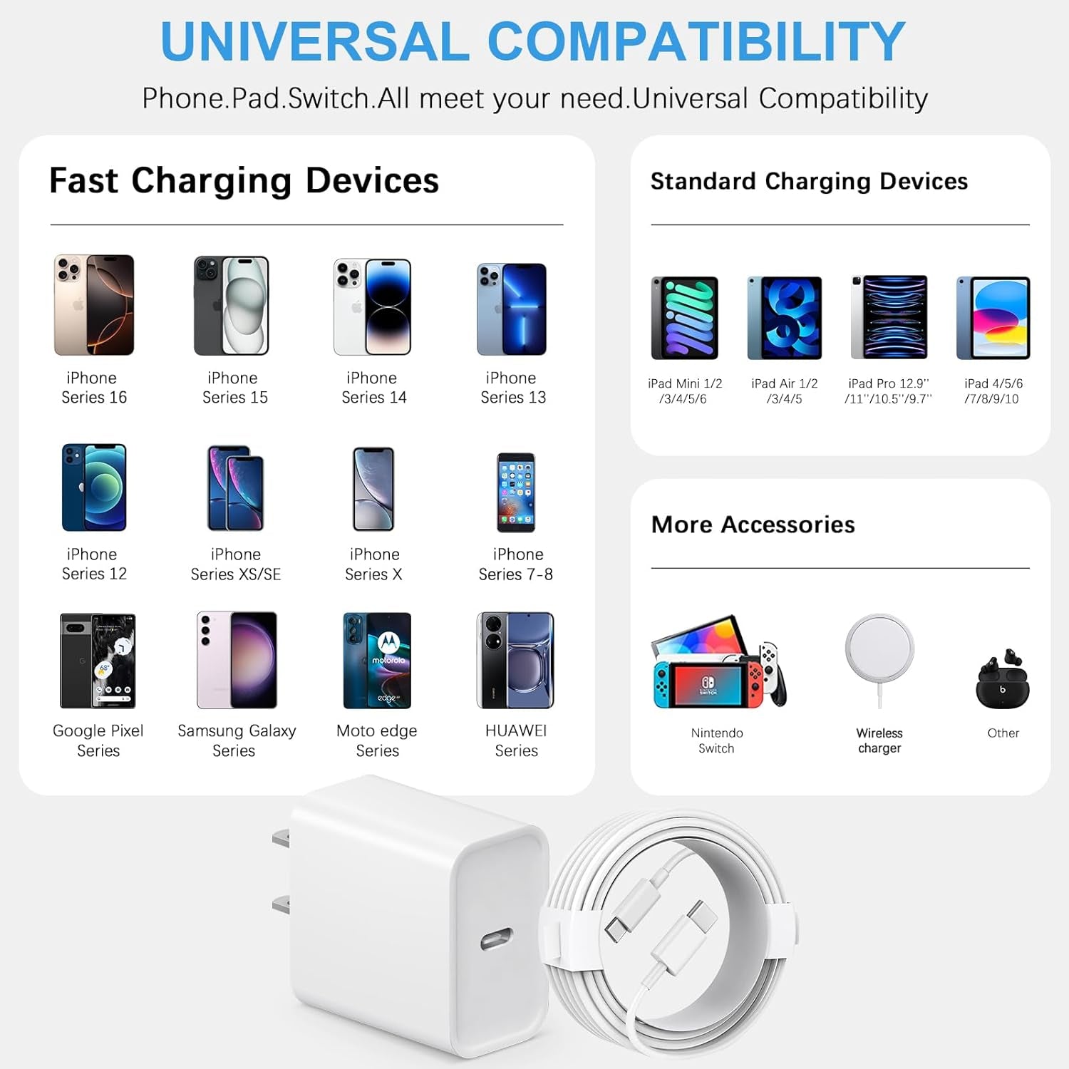 Iphone 17 16 15 Charger Fast Charging Type C Chargers USB C Charger Block Iphone 17 16 15 Air Pro Max Chargers with 6FT Cable for Iphone 17/17 Plus/17 Pro Max/16/16 Plus/16 Pro Max/15 Pro Max/Ipad Pro