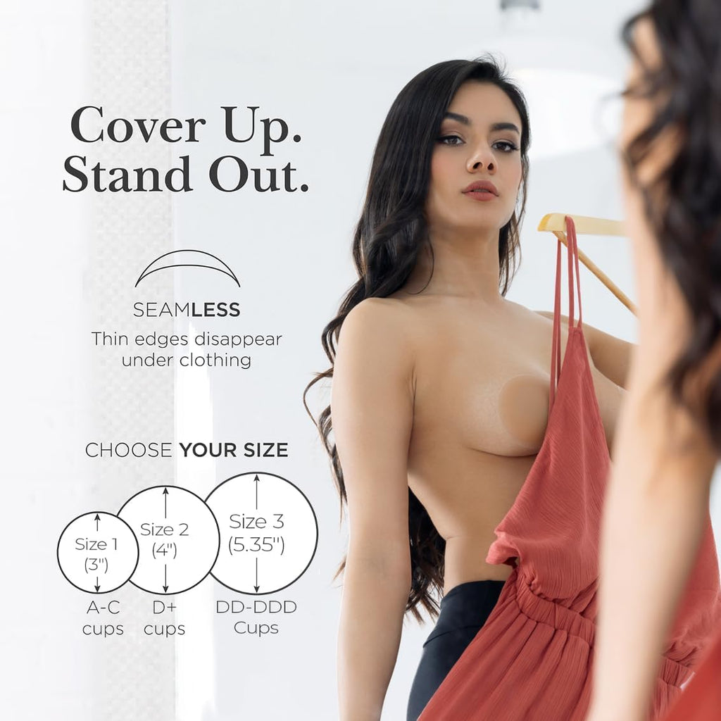 Nipple Covers for Women - Reusable Sticky Silicone Pasties with Travel Case - Original Circle or Lift Style Available