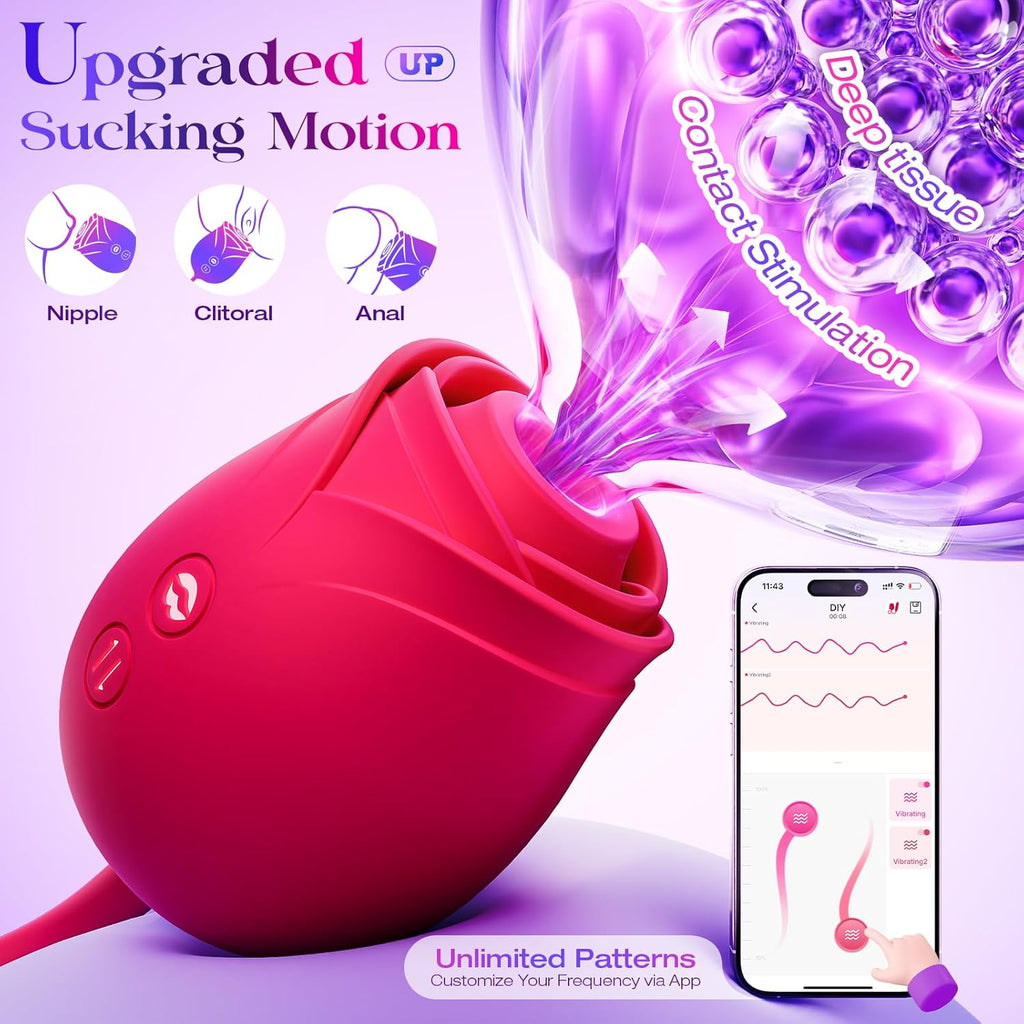 Vibrator Dildo Sex Toys for Women -  Rose Sex Toy with Thrusting G Spot Vibrators & 10 Sucking Modes for Clitoral Nipple Stimulation Anal Double-Ended Dildos Adult Sex Toys Games for Couples