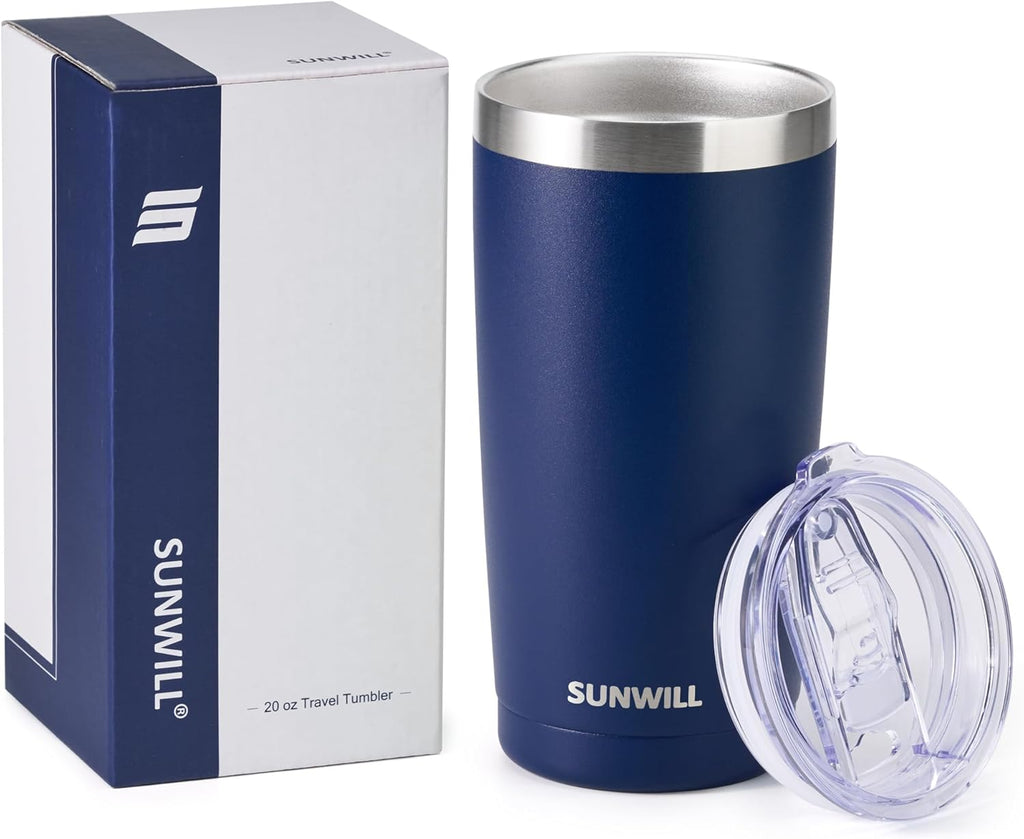 Travel Coffee Tumbler 20 Oz, Insulated Mug with Lid, Stainless Steel Cup for Outdoor, Powder Coated Navy