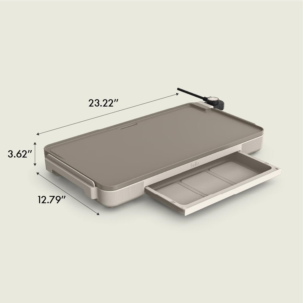 12" X 22" Electric Griddle with Warming Tray, Evergood™ Ceramic Nonstick Coating & Removable Temperature Probe, Dishwasher-Safe Drip Tray & Cool Touch Handles, 1500 Watt, Oatmilk
