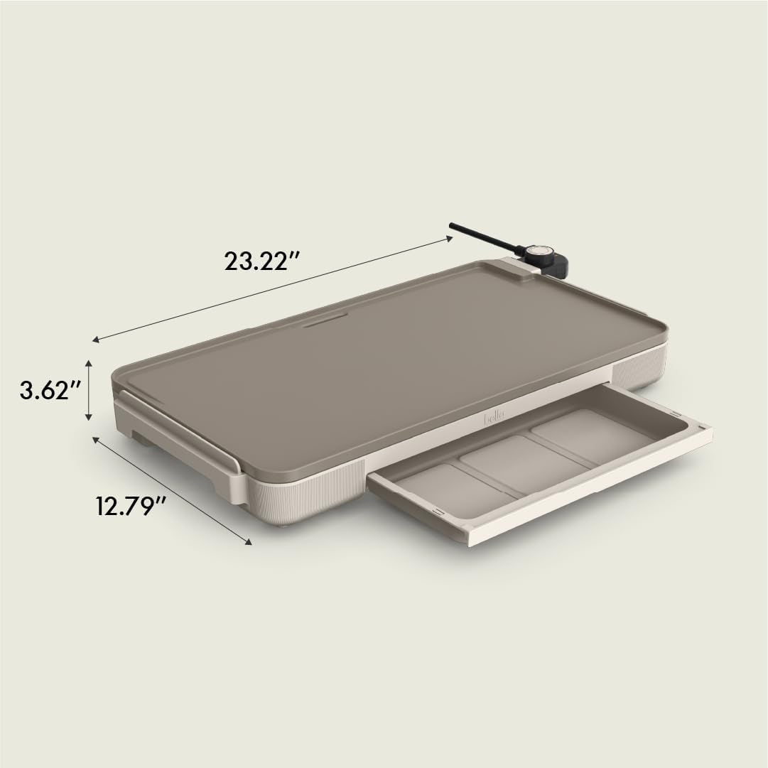 12" X 22" Electric Griddle with Warming Tray, Evergood™ Ceramic Nonstick Coating & Removable Temperature Probe, Dishwasher-Safe Drip Tray & Cool Touch Handles, 1500 Watt, Oatmilk