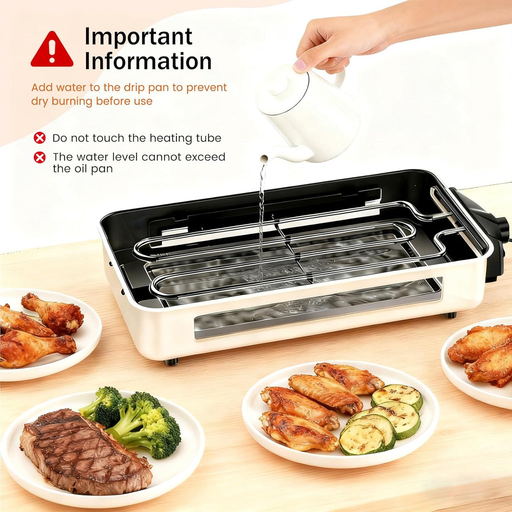 Electric Indoor Grill 1500W,  2 in 1 Smokeless Indoor Grills with Non-Stick Removable Grill & Griddle Plate, Temperature Control, Portable Korean BBQ Grill with 3 Raclette Cheese Pans