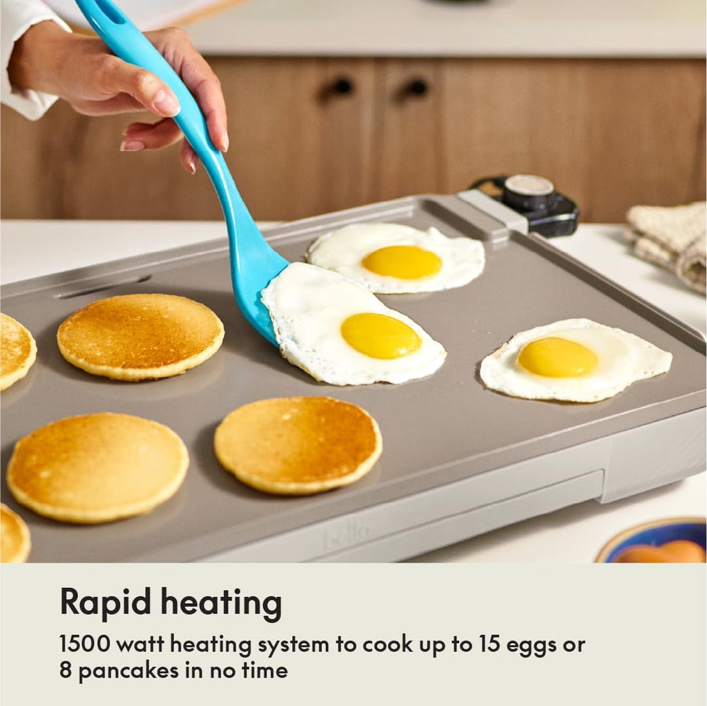 12" X 22" Electric Griddle with Warming Tray, Evergood™ Ceramic Nonstick Coating & Removable Temperature Probe, Dishwasher-Safe Drip Tray & Cool Touch Handles, 1500 Watt, Oatmilk