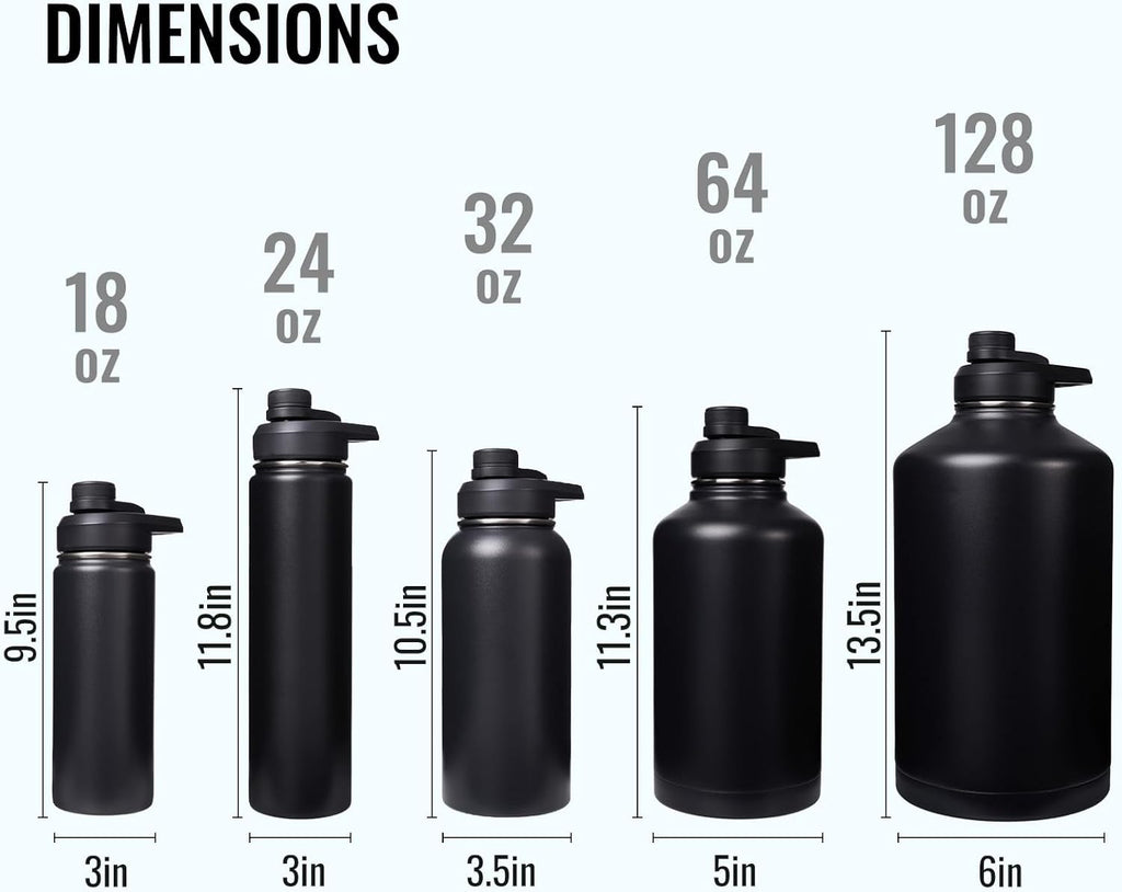 24 Oz Insulated Water Bottle with Handle, 304 Stainless Steel Water Bottles with Wide Mouth, Double Wall Vacuum Sports Water Bottle, BPA Free, Keep Cold and Hot, Black | with Handle, Water Bottles, Wide Mouth, Double Wall Vacuum, Sports Water Bottle, BPA Free