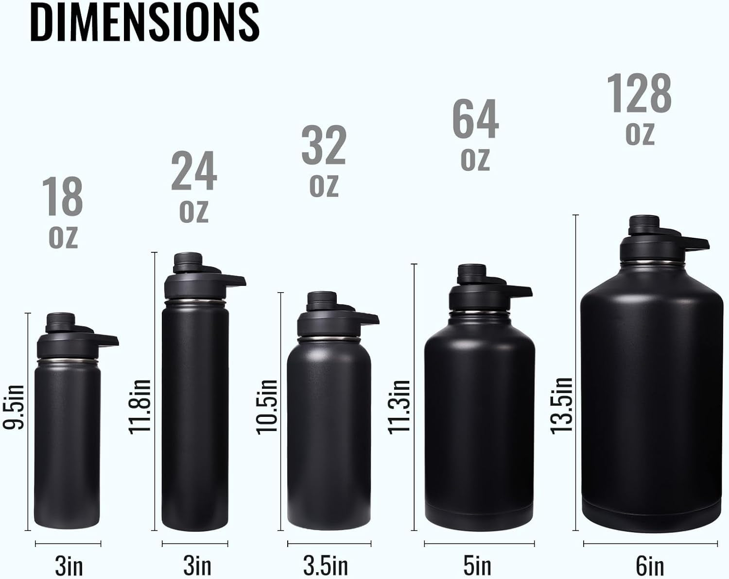 24 Oz Insulated Water Bottle with Handle, 304 Stainless Steel Water Bottles with Wide Mouth, Double Wall Vacuum Sports Water Bottle, BPA Free, Keep Cold and Hot, Black | with Handle, Water Bottles, Wide Mouth, Double Wall Vacuum, Sports Water Bottle, BPA Free
