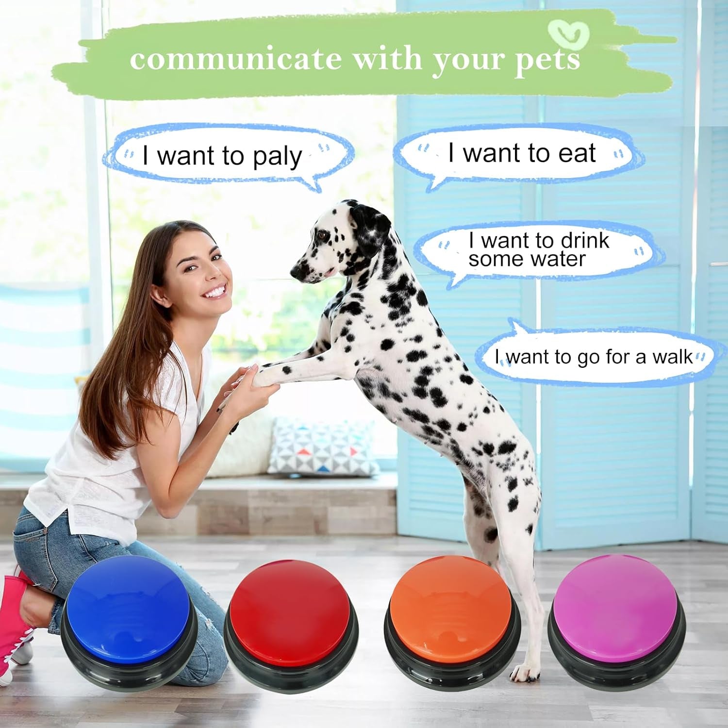 Set of 4 Dog Buttons for Communication, Voice Recordable Buttons for Classroom, Dog Training Talking Buttons Starter Set, Pet Easy Speaking Buttons Tools