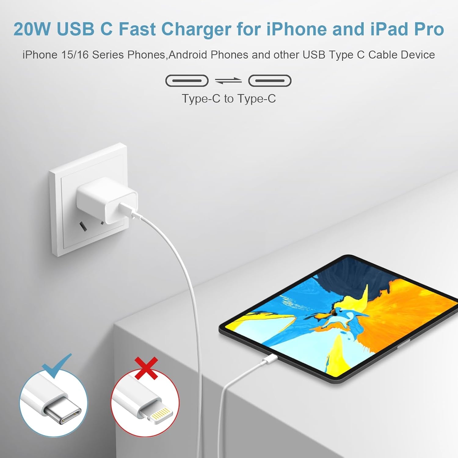 Iphone 17 16 15 Charger Fast Charging Type C Chargers USB C Charger Block Iphone 17 16 15 Air Pro Max Chargers with 6FT Cable for Iphone 17/17 Plus/17 Pro Max/16/16 Plus/16 Pro Max/15 Pro Max/Ipad Pro