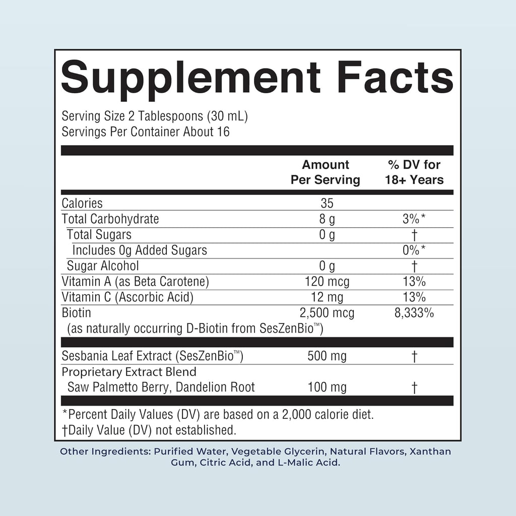 Daily Liquid Hair Formula | with 500 Mg Seszenbio™ + 2,500 Mcg Biotin | Vitamin C | Thicker, Stronger Hair for Women | Hair, Skin, & Nail Health | Collagen Production | 16 Fl Oz