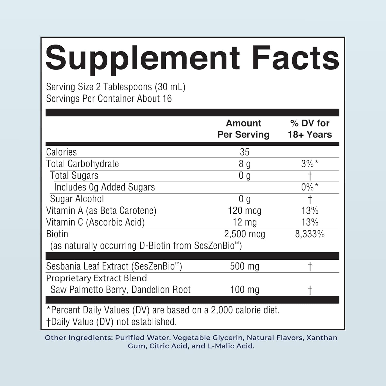 Daily Liquid Hair Formula | with 500 Mg Seszenbio™ + 2,500 Mcg Biotin | Vitamin C | Thicker, Stronger Hair for Women | Hair, Skin, & Nail Health | Collagen Production | 16 Fl Oz