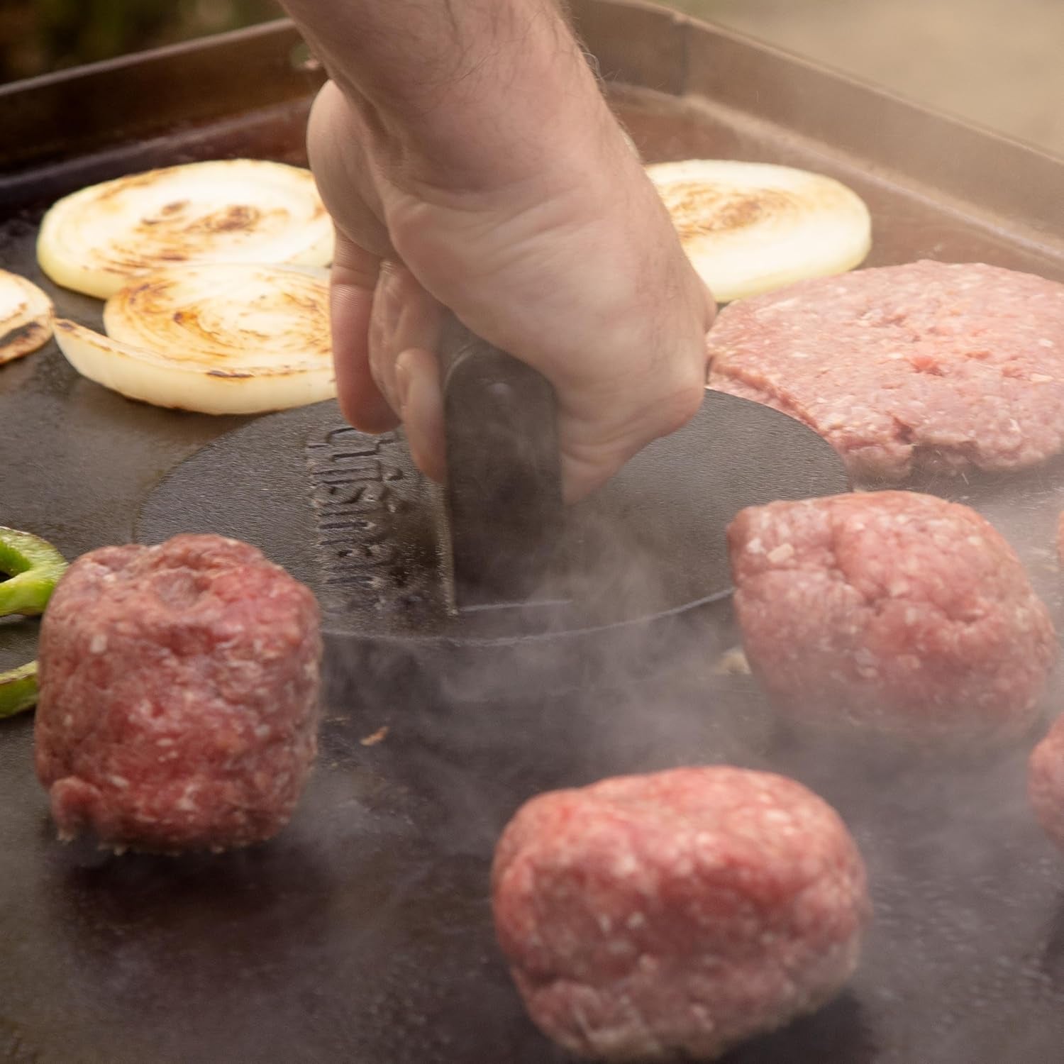 6.5" Cast Iron Smashed Burger Press, round Flat Edge Grill Press for Crispy Smash Burgers, Burger Tool for Grill and Griddle Accessories, for Bbqs and Tailgates