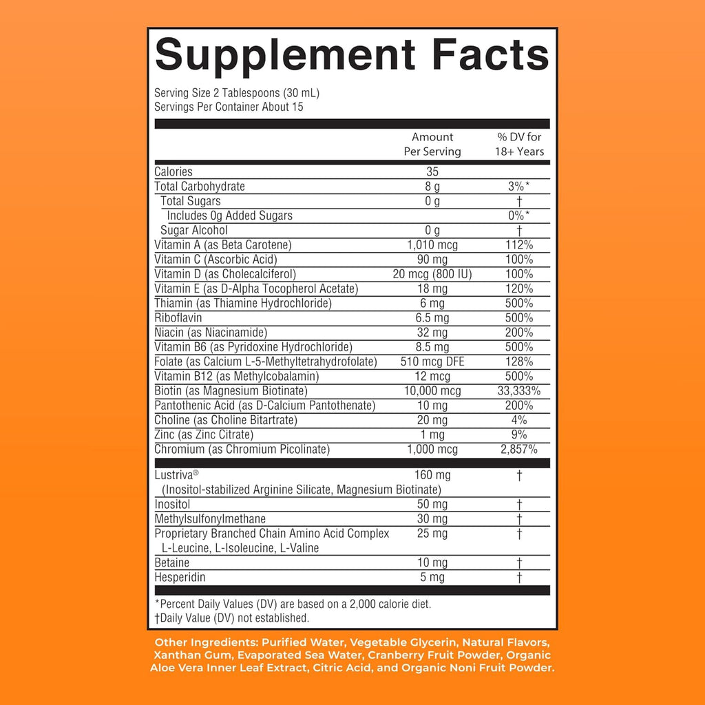 Liquid Multivitamin+Hair Growth | Biotin 10000Mcg | Lustriva Hair Growth Supplement | Clinically Tested in Women for Thicker Hair&Facial Wrinkle | Skin Care | Ages 18+ | 15.22 Fl Oz