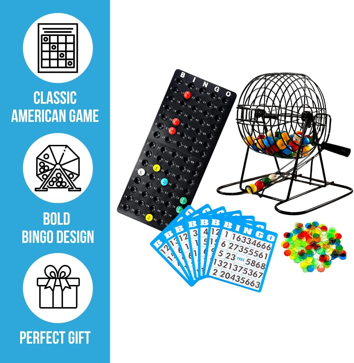 Deluxe Bingo Game Set with Cage, Board, Balls, 18 Cards, and Chips