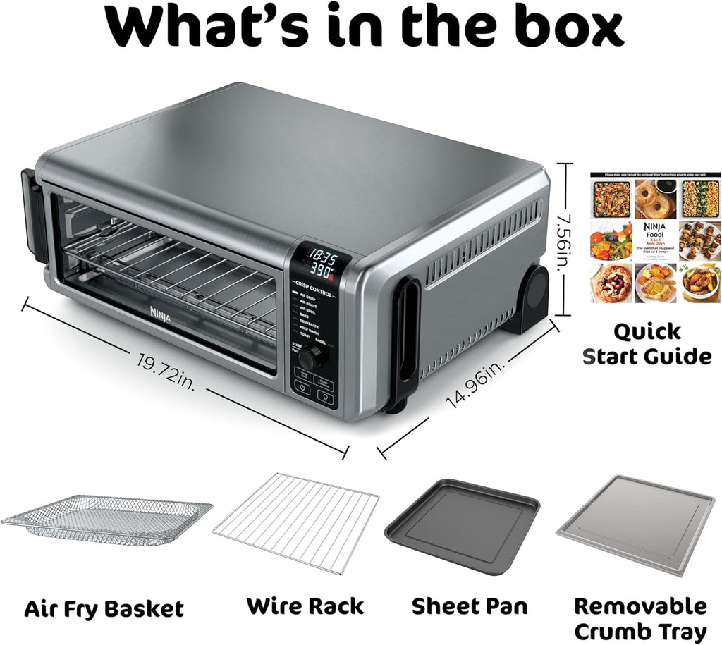 Digital Air Fryer & Toaster Oven | 8-In-1 Functionality | Flip-Up Design | XL Capacity | Air Fry Basket, Sheet Pan, Wire Rack & Crumb Tray | 1800 Watt | Silver | SP101