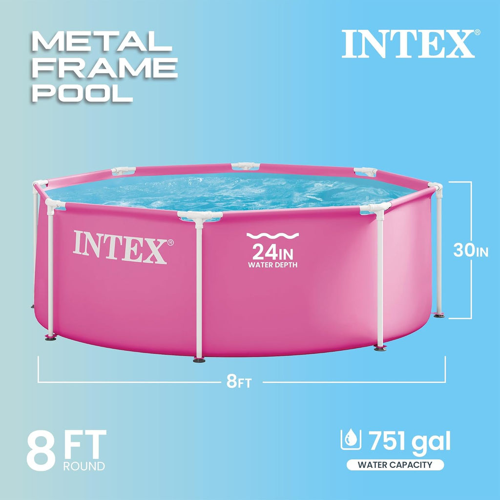 Metal Frame 8 Ft X 30 in above Ground Pool Set, round Swimming Pool with Steel Frame