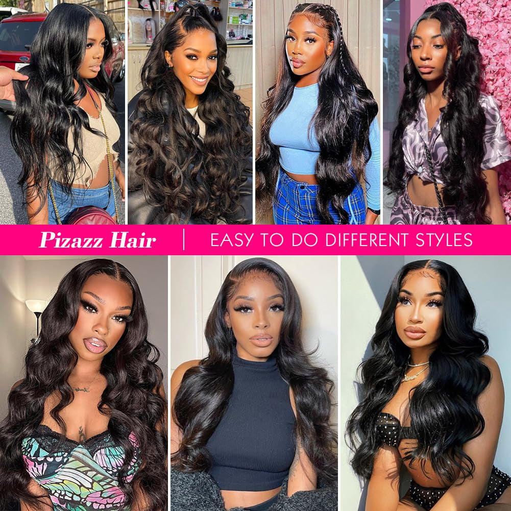 13X6 HD Transparent Lace Front Wigs Human Hair Pre Plucked 180 Density Brazilian Body Wave Frontal Wigs Human Hair with Baby Hair Natural Hairline Natural Black Color 28Inch